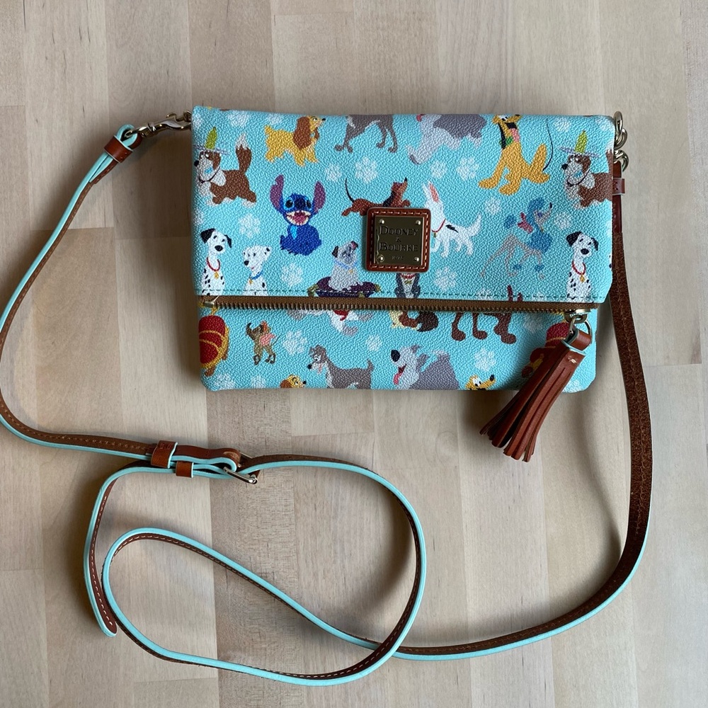 Dooney and Bourke Disney Dogs Foldover Crossbody bag purse light blue 2017